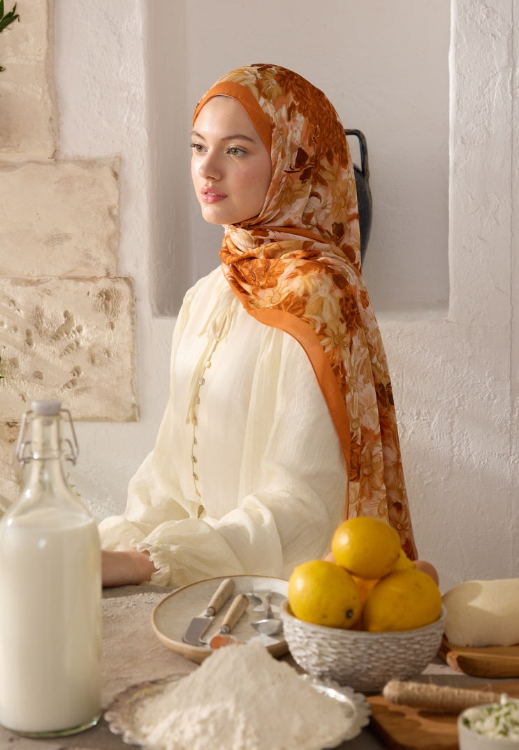 SUMMER BLOOM PATTERNED RAMI HIJAB ORANGE