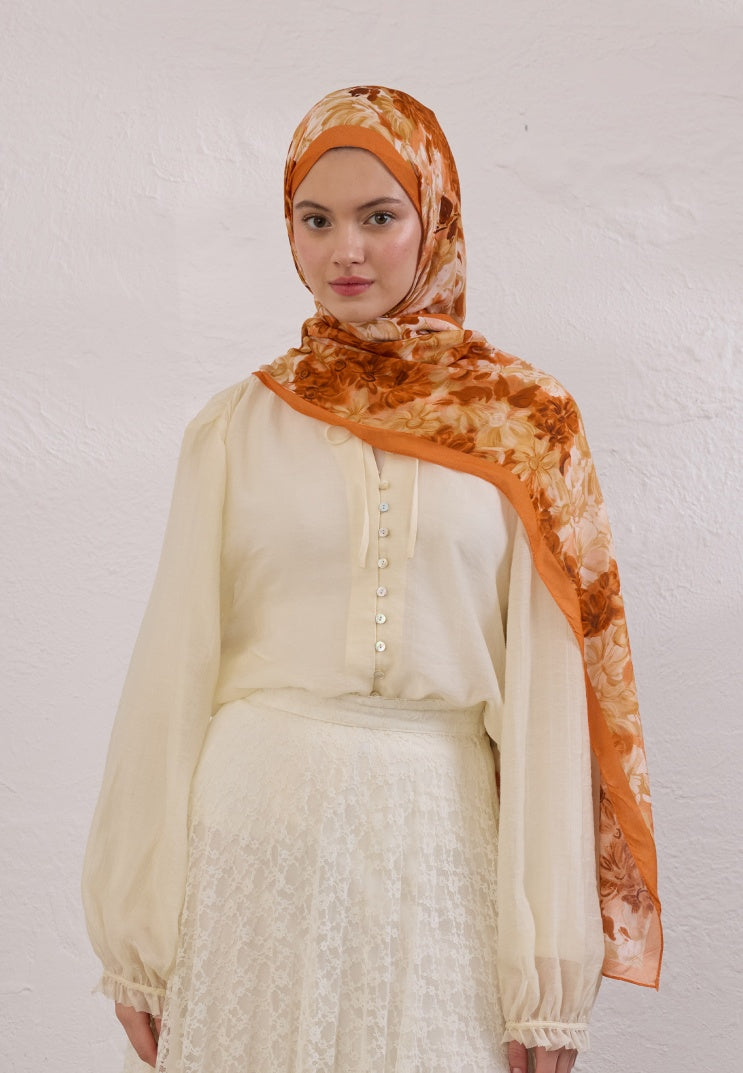SUMMER BLOOM PATTERNED RAMI HIJAB ORANGE
