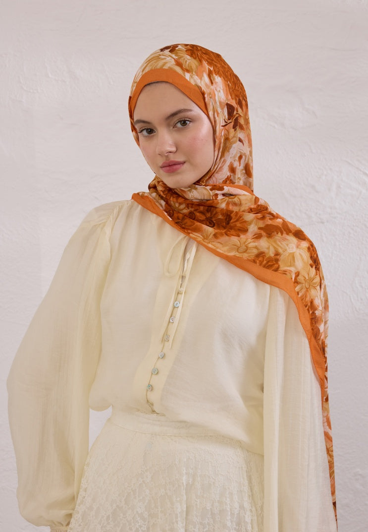 SUMMER BLOOM PATTERNED RAMI HIJAB ORANGE