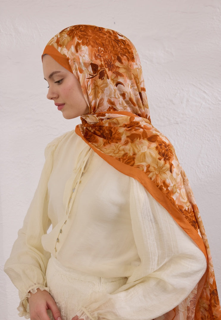 SUMMER BLOOM PATTERNED RAMI HIJAB ORANGE