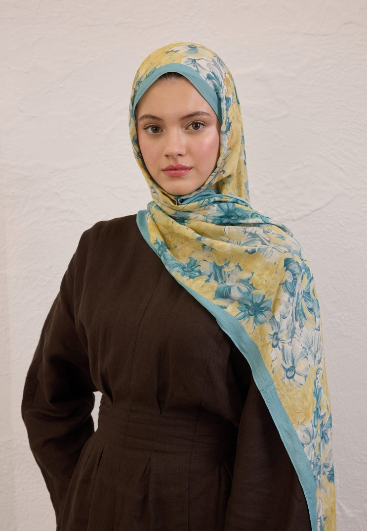SUMMER BLOOM PATTERNED RAMI HIJAB SOFT BLUE