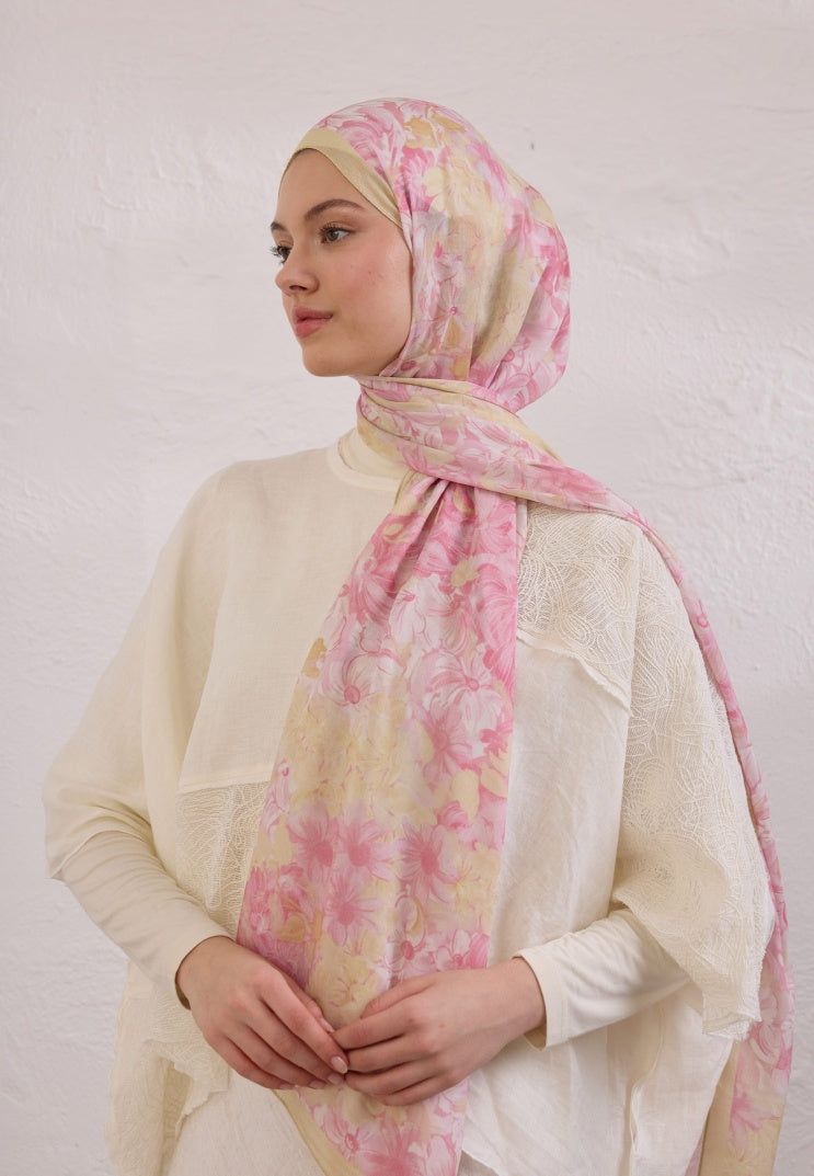 SUMMER BLOOM PATTERNED RAMI HIJAB SOFT PINK