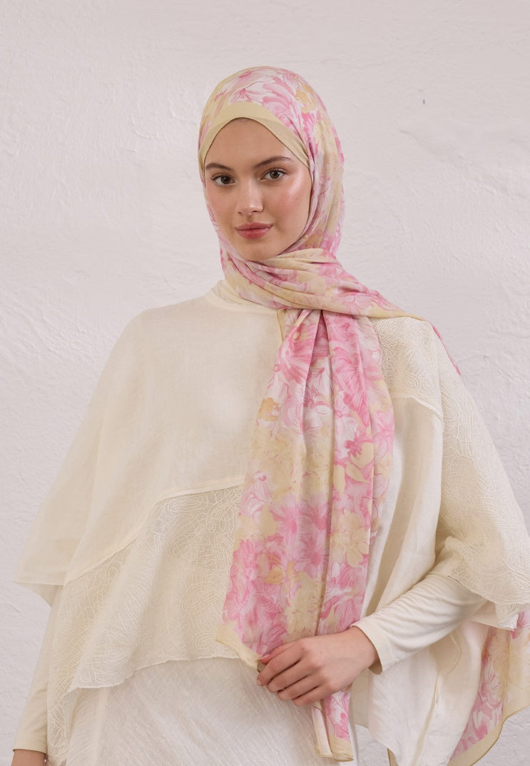 SUMMER BLOOM PATTERNED RAMI HIJAB SOFT PINK
