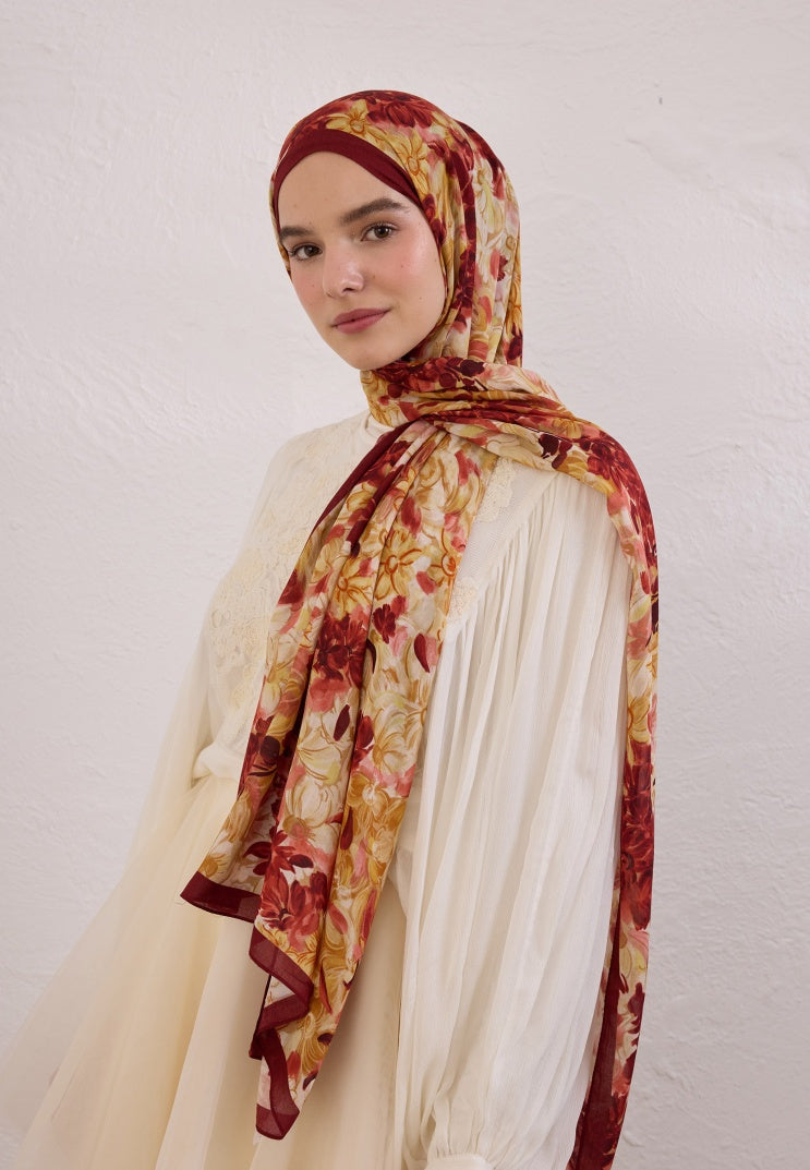 SUMMER BLOOM PATTERN RAMI HIJAB Claret Red