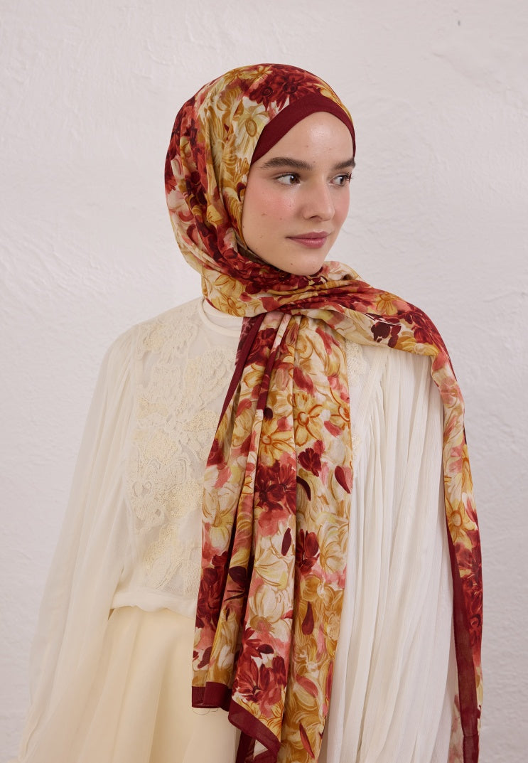SUMMER BLOOM PATTERN RAMI HIJAB Claret Red