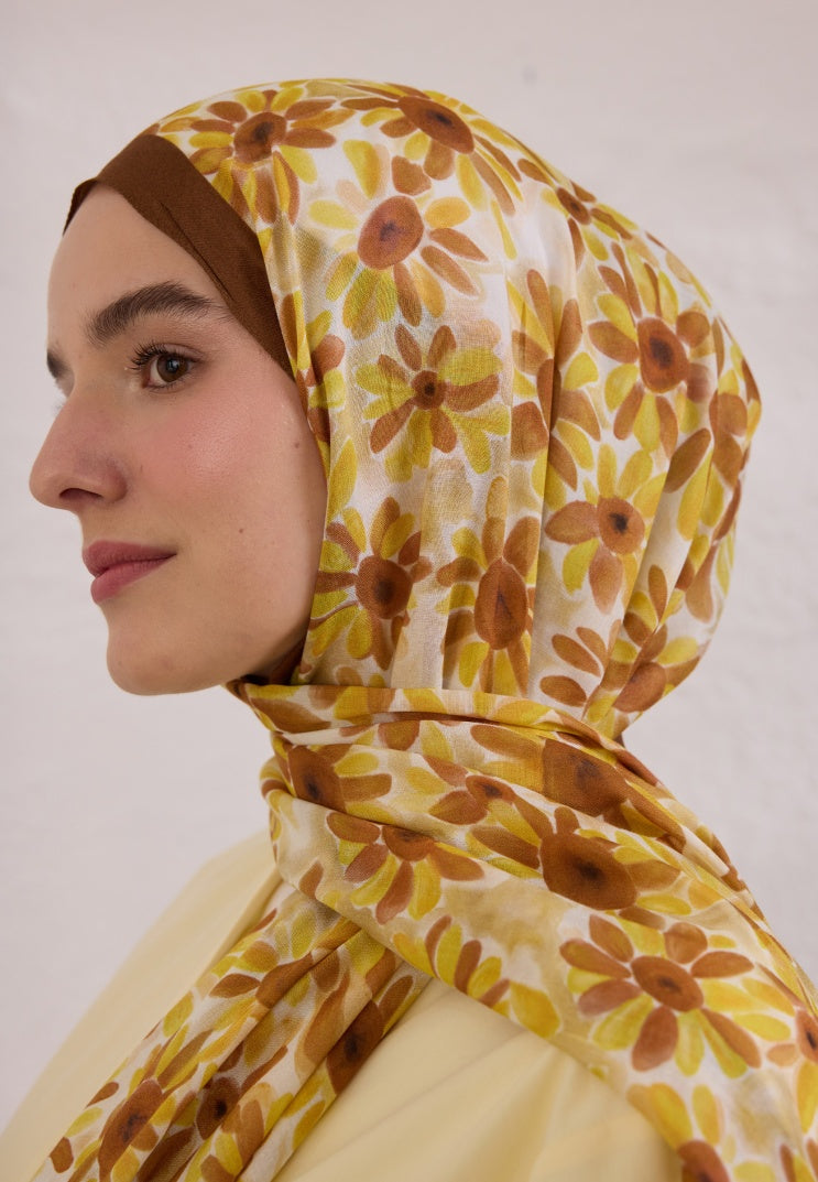 SUNFLOWER PATTERN RAMI HIJAB BROWN