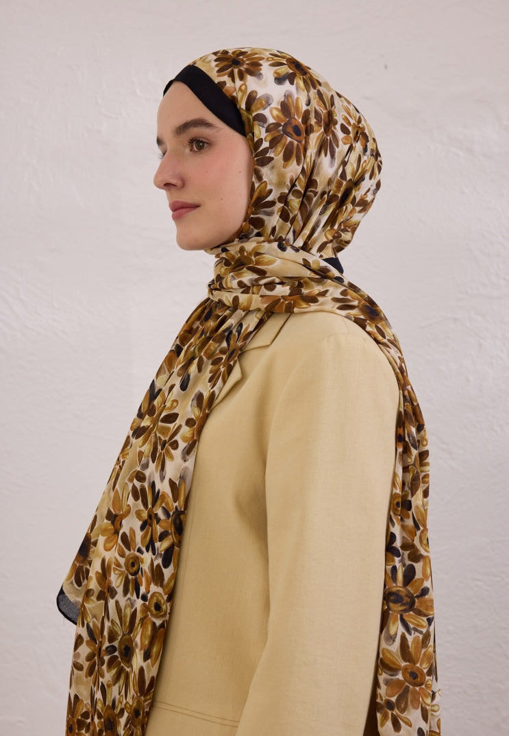 SUNFLOWER PATTERN RAMI HIJAB BLACK