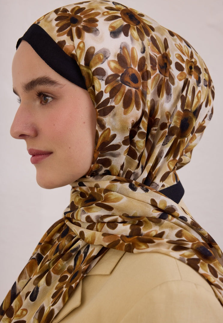 SUNFLOWER PATTERN RAMI HIJAB BLACK
