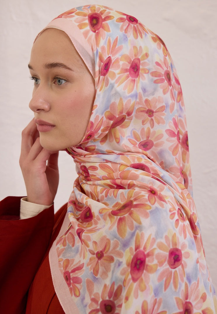 SUNFLOWER PATTERN RAMI HIJAB SOFT PINK