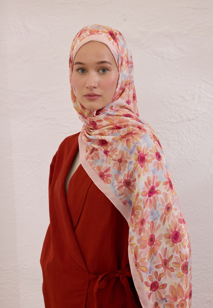 SUNFLOWER PATTERN RAMI HIJAB SOFT PINK