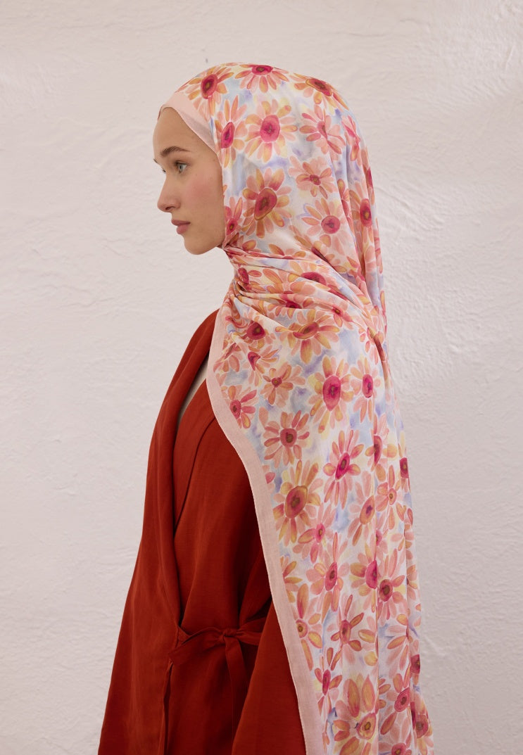 SUNFLOWER PATTERN RAMI HIJAB SOFT PINK