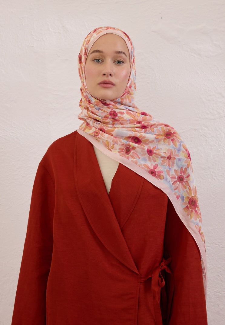 SUNFLOWER PATTERN RAMI HIJAB SOFT PINK