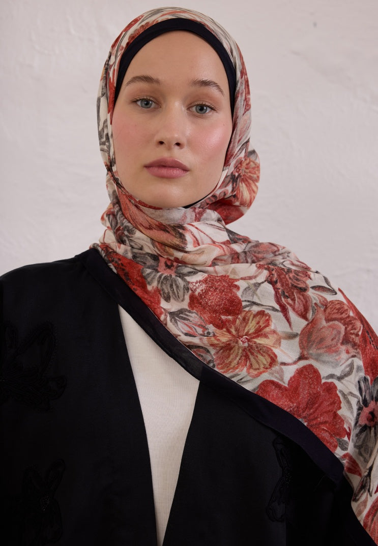 VINTAGE GARDEN PATTERNED RAMI HIJAB BLACK
