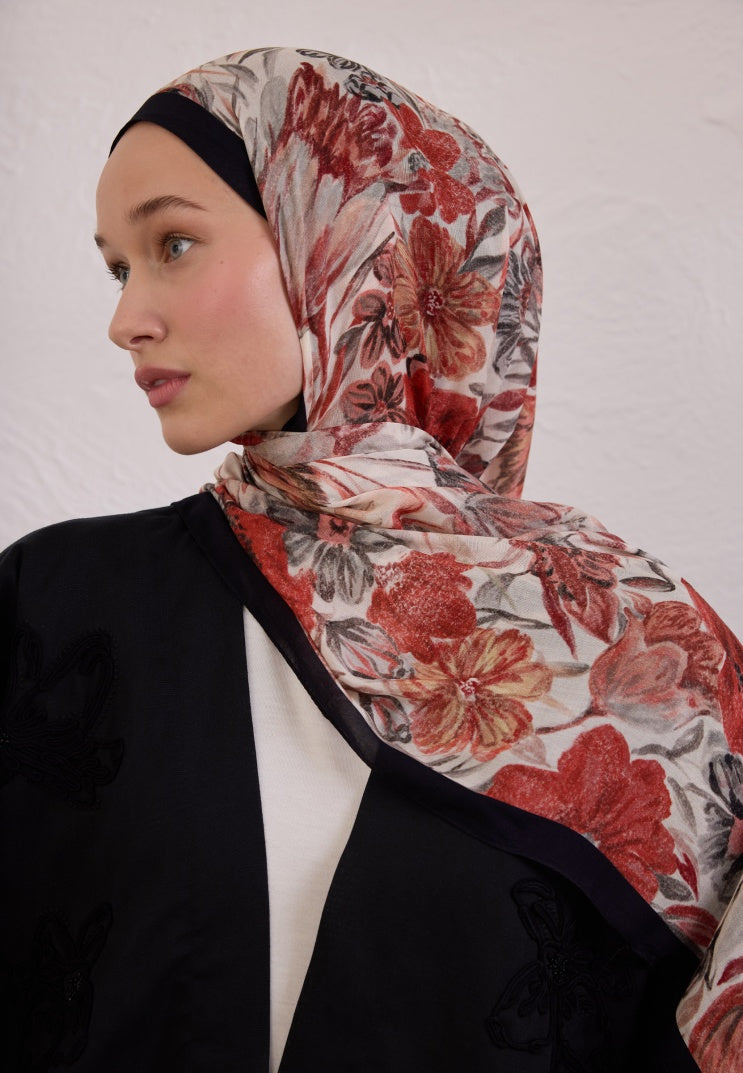 VINTAGE GARDEN PATTERNED RAMI HIJAB BLACK