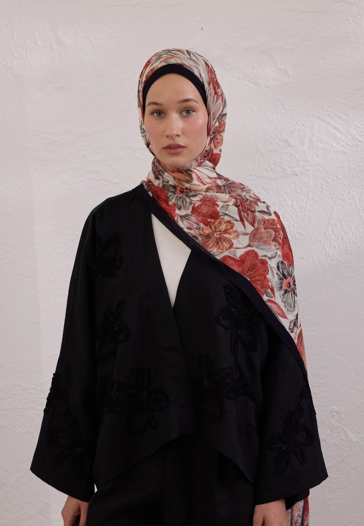 VINTAGE GARDEN PATTERNED RAMI HIJAB BLACK