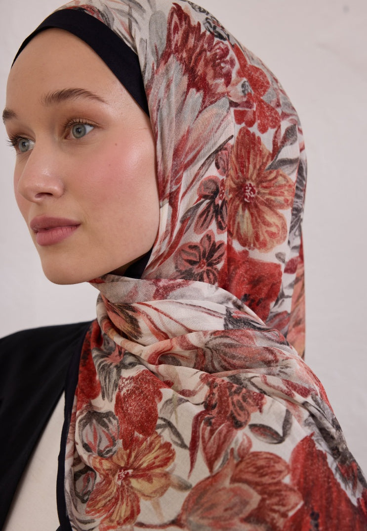 VINTAGE GARDEN PATTERNED RAMI HIJAB BLACK
