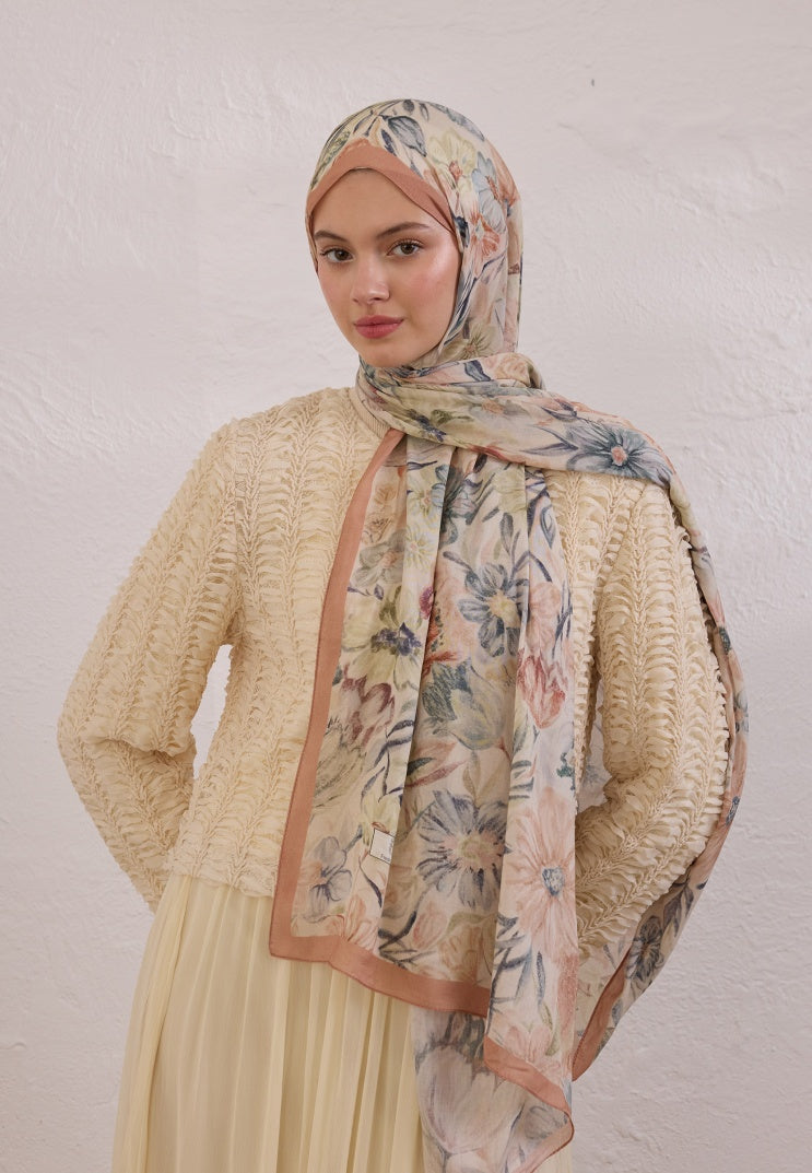 VINTAGE GARDEN PATTERNED RAMI HIJAB SALMON