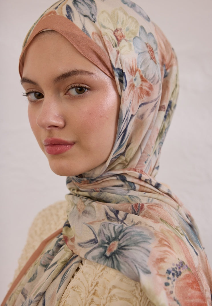 VINTAGE GARDEN PATTERNED RAMI HIJAB SALMON