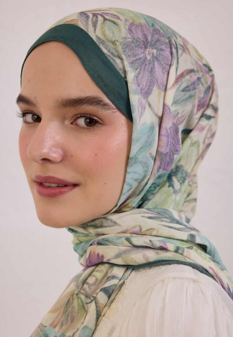 VINTAGE GARDEN PATTERN RAMI HIJAB GREEN