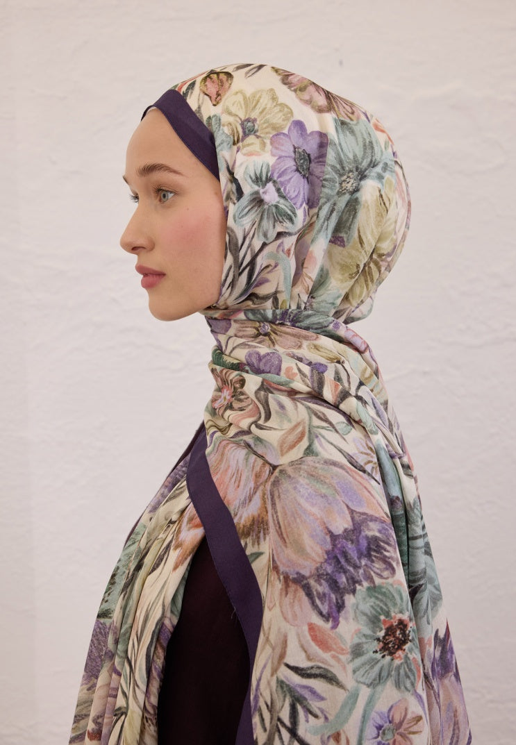 VINTAGE GARDEN PATTERNED RAMI HIJAB PURPLE BLUE