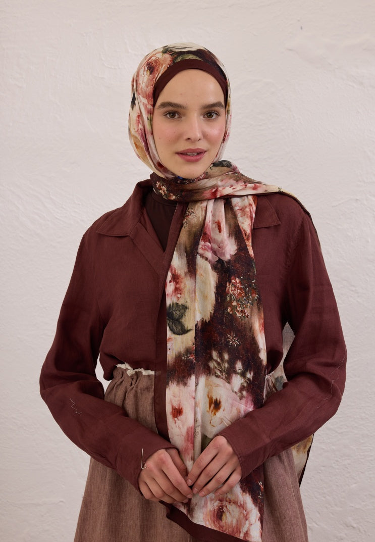 VINTAGE ROSE PATTERN RAMI HIJAB Claret Red