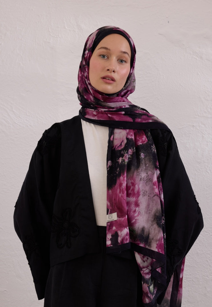 VINTAGE ROSE PATTERNED RAMI HIJAB DAMSON