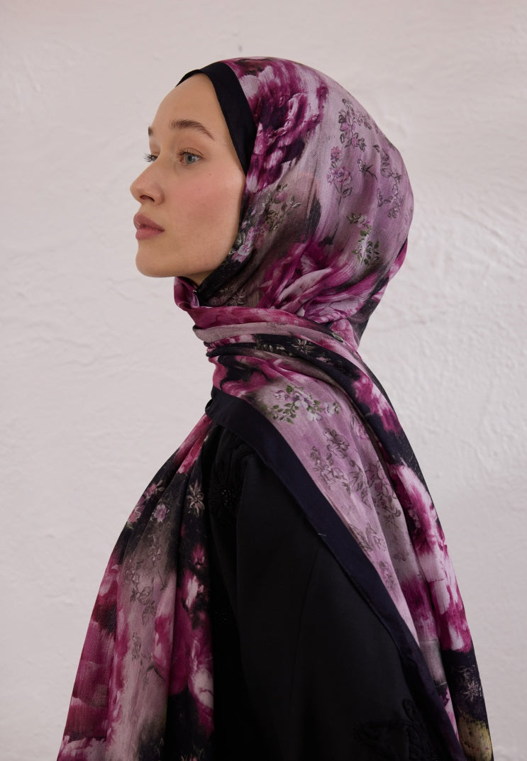 VINTAGE ROSE PATTERNED RAMI HIJAB DAMSON