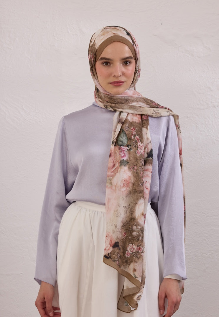 VINTAGE ROSE PATTERN RAMI HIJAB MINK