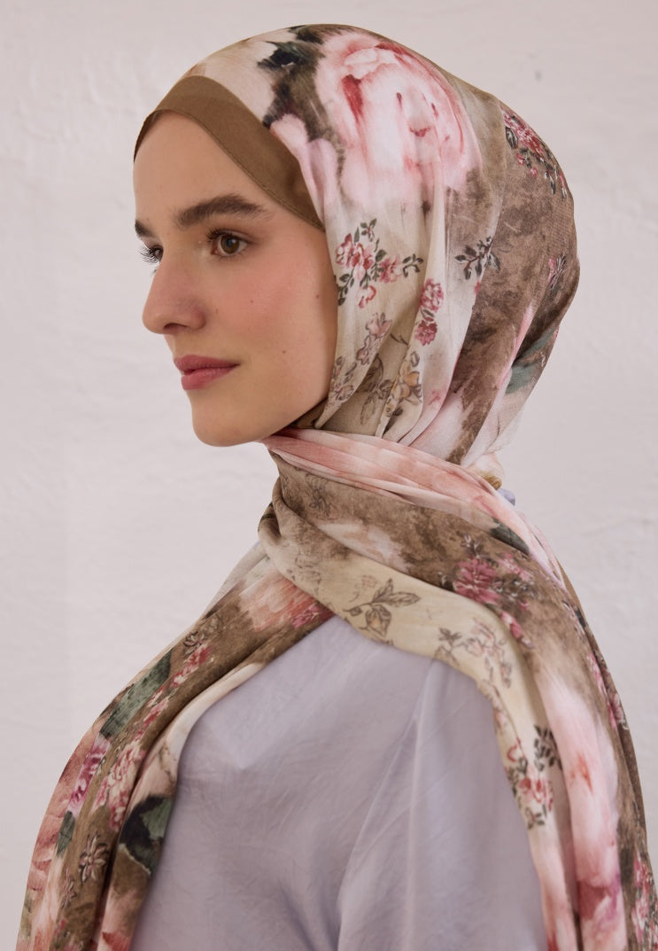 VINTAGE ROSE PATTERN RAMI HIJAB MINK