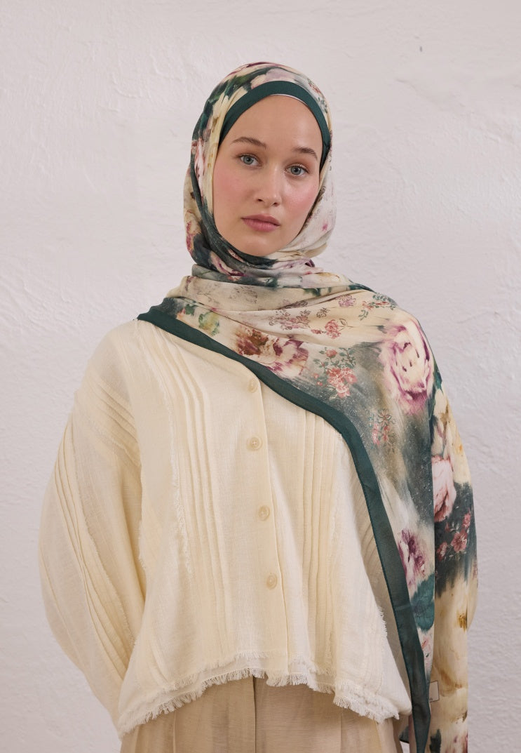 VINTAGE ROSE PATTERNED RAMI HIJAB GREEN