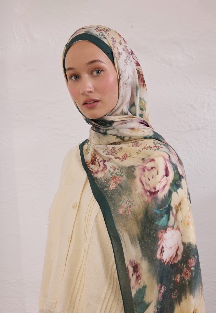 VINTAGE ROSE PATTERNED RAMI HIJAB GREEN