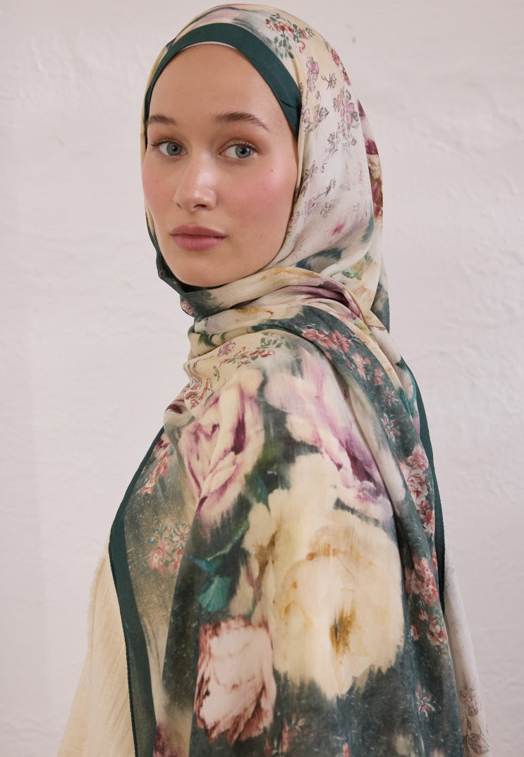 VINTAGE ROSE PATTERNED RAMI HIJAB GREEN