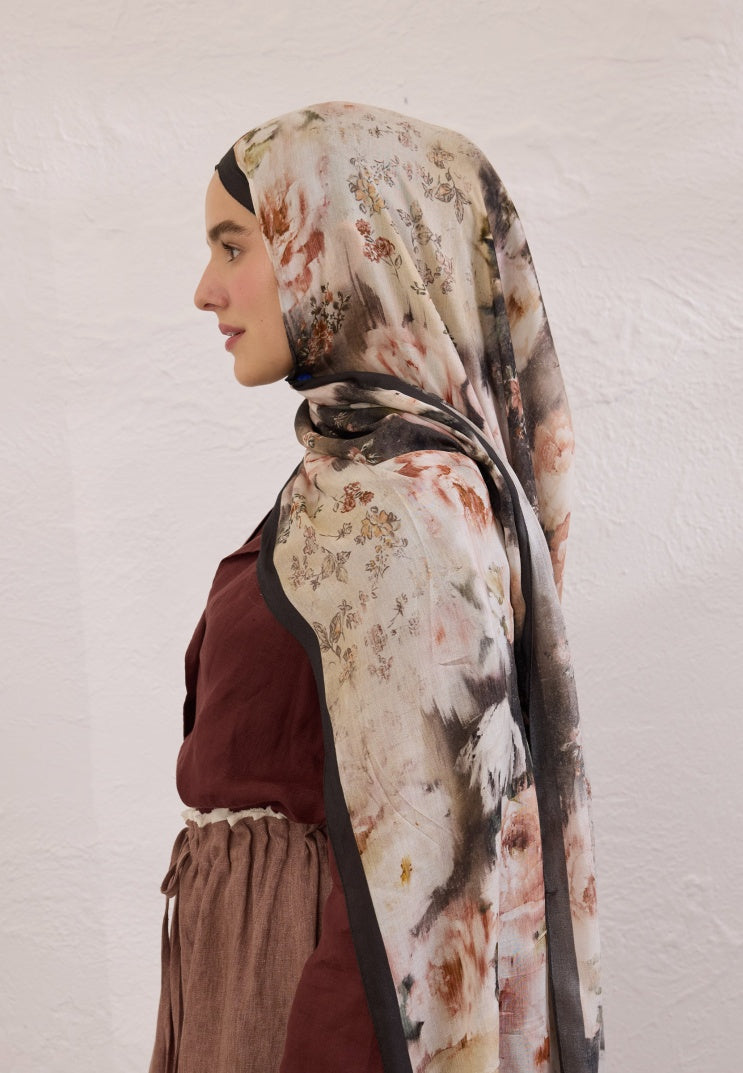 VINTAGE ROSE PATTERN RAMI HIJAB BLACK