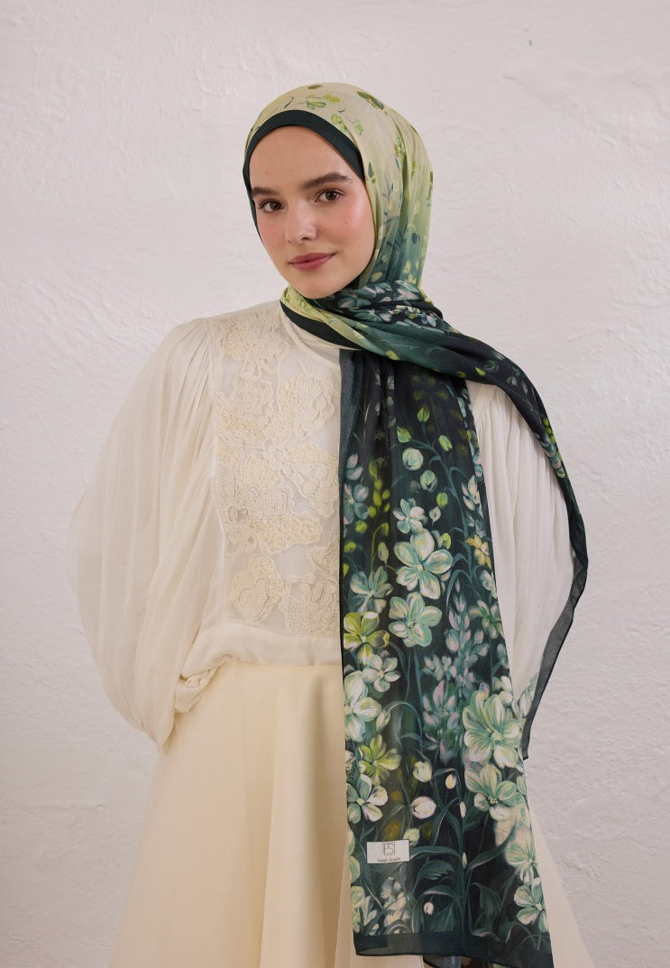 WISTERIA PATTERN RAMI HIJAB DARK GREEN