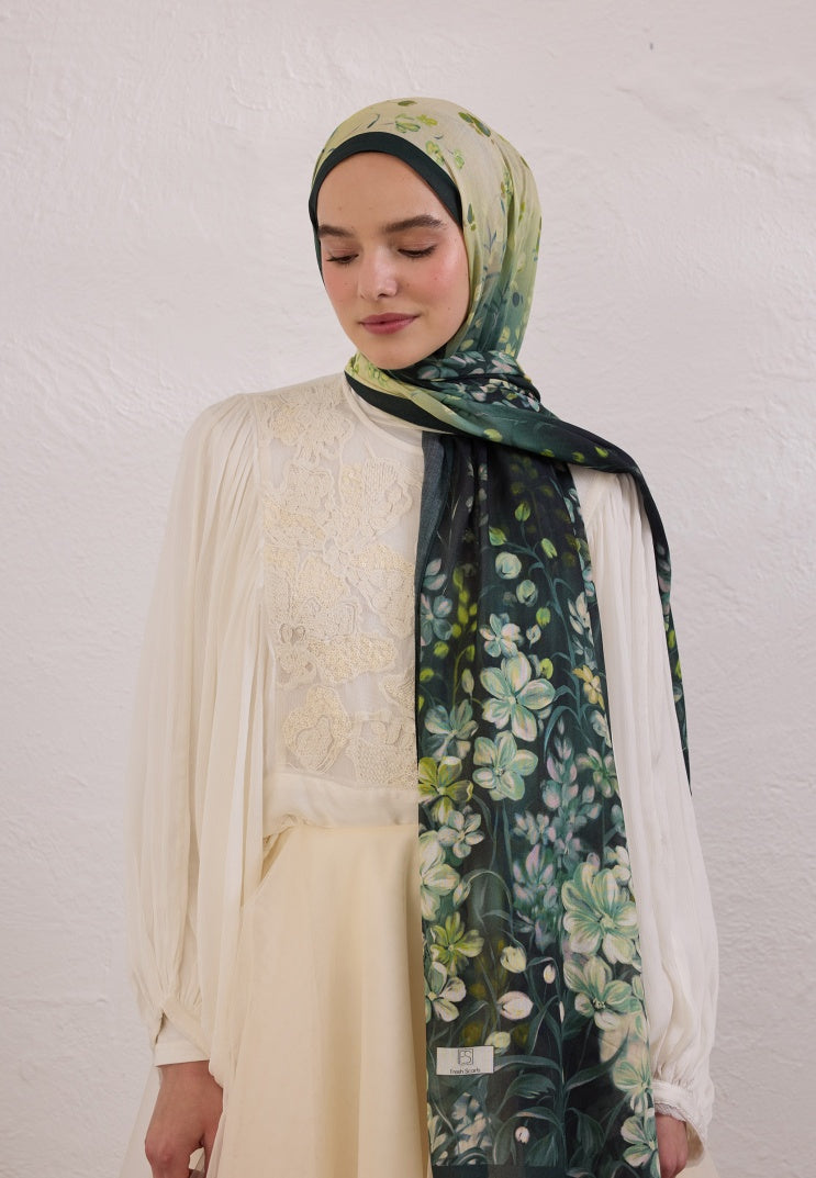 WISTERIA PATTERN RAMI HIJAB DARK GREEN