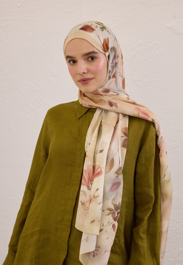 SWEET WILLIAM PATTERNED RAMI HIJAB BEIGE