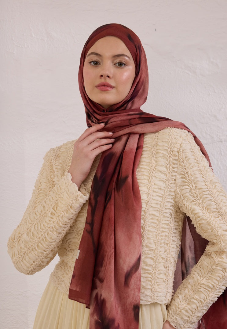 DARK FLORA PATTERN RAMI HIJAB DARK TILE