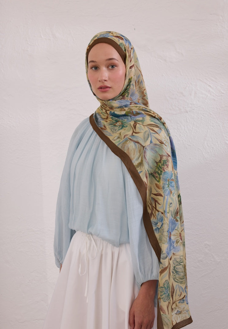VINTAGE GARDEN PATTERN RAMI HIJAB HAZELNUT SHELL