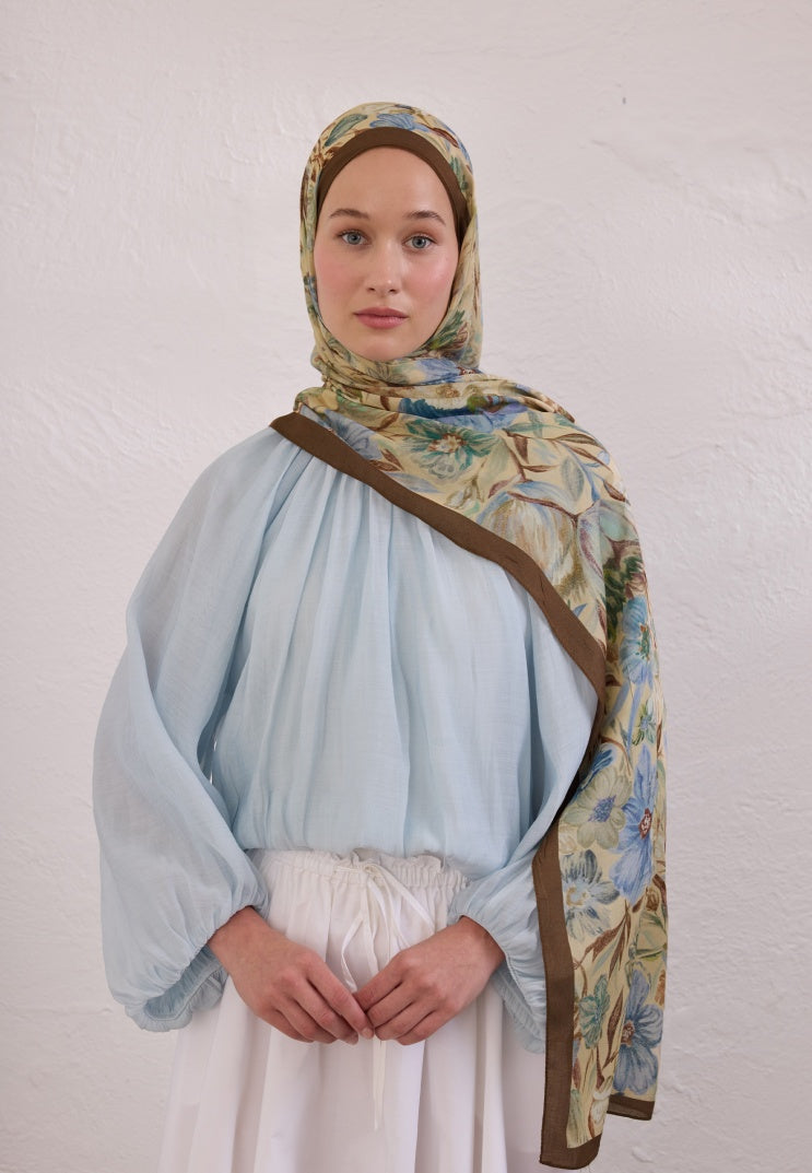VINTAGE GARDEN PATTERN RAMI HIJAB HAZELNUT SHELL