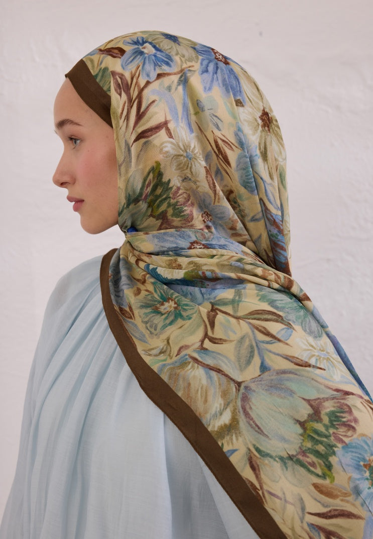 VINTAGE GARDEN PATTERN RAMI HIJAB HAZELNUT SHELL