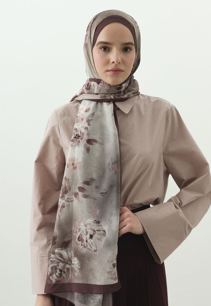 MARIELLE PATTERNED COTTON VISCOSE HIJAB DUSTY ROSE