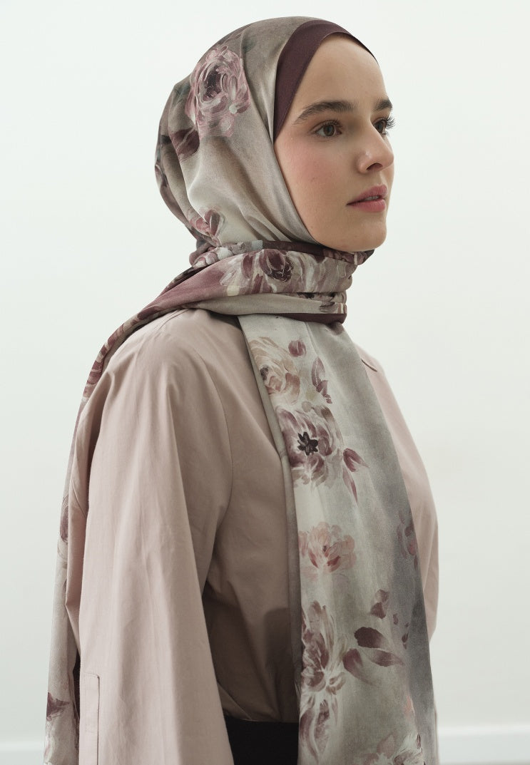 MARIELLE PATTERNED COTTON VISCOSE HIJAB DUSTY ROSE