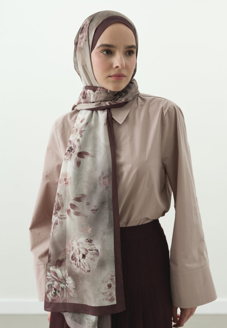 MARIELLE PATTERNED COTTON VISCOSE HIJAB DUSTY ROSE