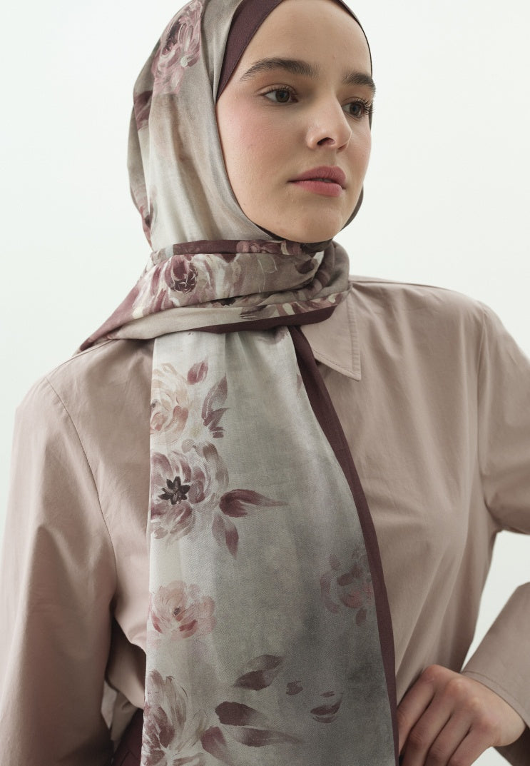 MARIELLE PATTERNED COTTON VISCOSE HIJAB DUSTY ROSE