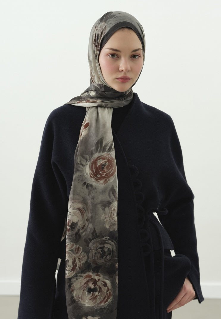MARIELLE PATTERNED COTTON VISCOSE HIJAB SMOKE GRAY