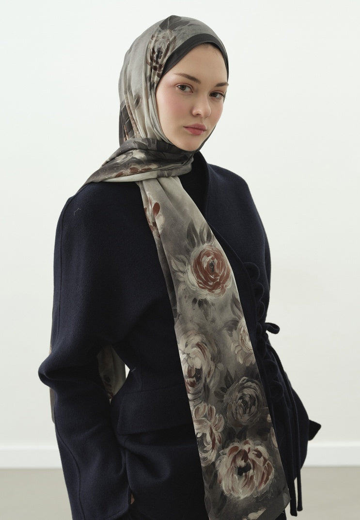 MARIELLE PATTERNED COTTON VISCOSE HIJAB SMOKE GRAY