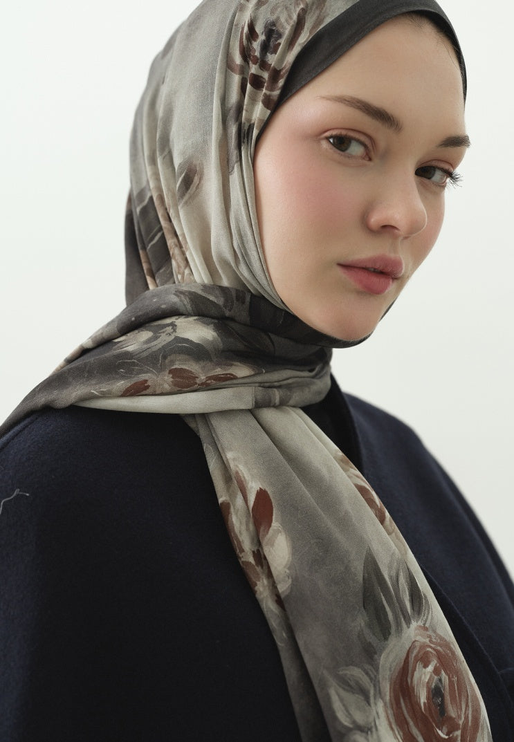 MARIELLE PATTERNED COTTON VISCOSE HIJAB SMOKE GRAY