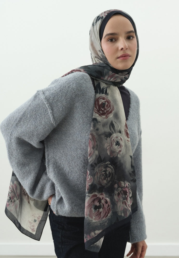 MARIELLE PATTERNED COTTON VISCOSE HIJAB MIDNIGHT BLUE