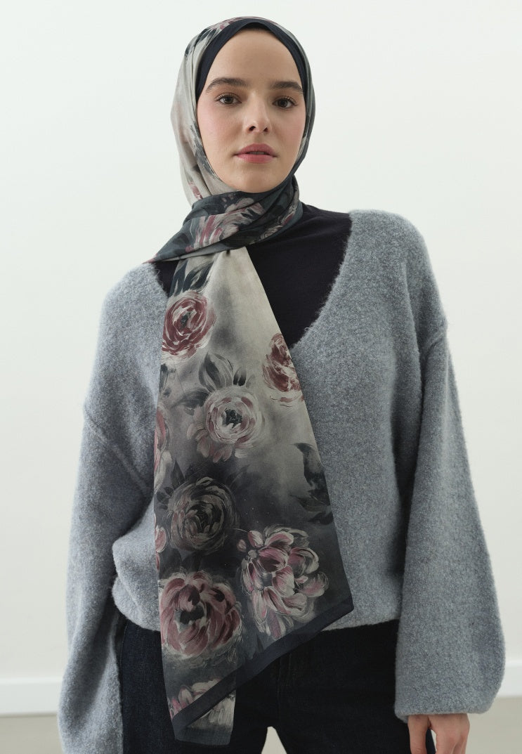 MARIELLE PATTERNED COTTON VISCOSE HIJAB MIDNIGHT BLUE