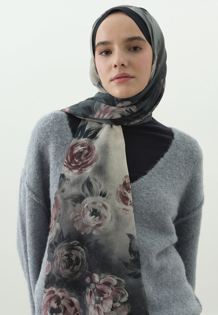 MARIELLE PATTERNED COTTON VISCOSE HIJAB MIDNIGHT BLUE
